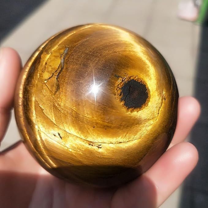 2-2.4 inch Natural Tiger's Eye Crystal Ball with Stand, Hand Polished Tiger Eye Stone Sphere, Healing Crystal Decorative Orb, Reiki Energy Stone Crafts, Feng Shui Home Ornament