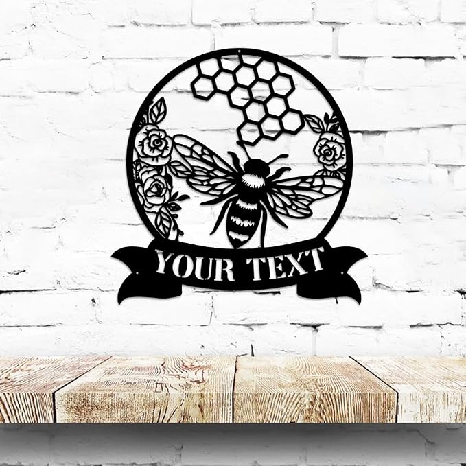 MeMate Garden Sign to Personalize, Bee Farm Sign, Custom Name Sign Metal for Bee Lovers, Bee Garden Art Decorations, Personalized Bee Farm Sign, 8-24 inches Large Metal Sign, Gift for Beekeeper