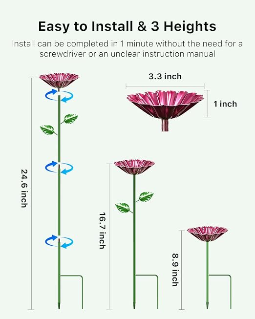 6 Pack Waterer Stations for Bees Butterfly Hummingbird Pollinators Outside Feeders, Flower Shaped Cups for Garden Yard Balcony Planters Decorative, Stand Metal Colorful Bath Pots with Anti-Rust Design