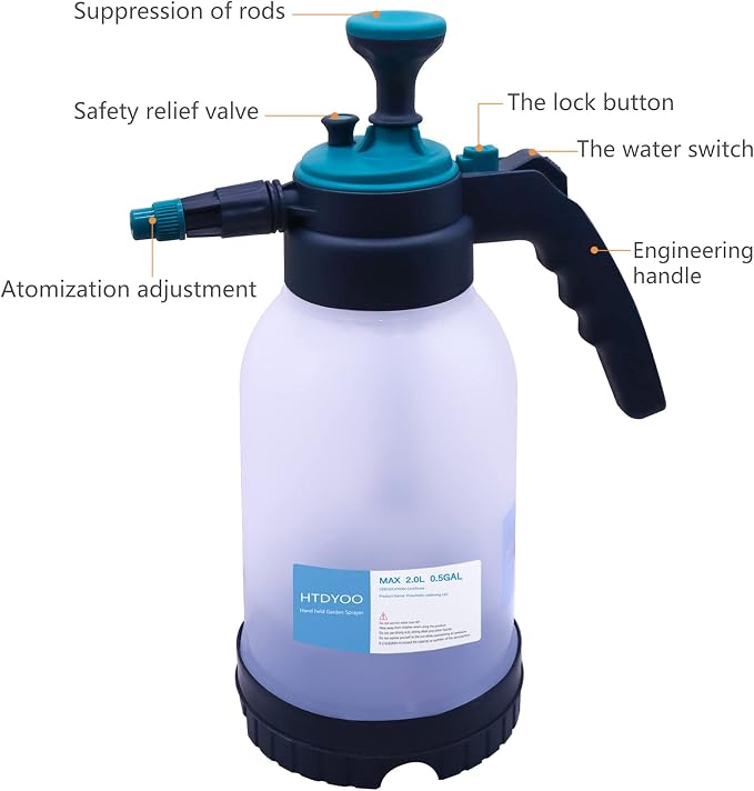 0.5 Gallon Garden Pump Sprayer, Hand Held Garden Sprayer, Water Spray Unit with Adjustable Nozzle and Extra Extended Spray