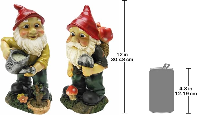 Garden Gnome Statue - Gulliver & Mushroomie the Garden Gnome Set - Lawn Gnome