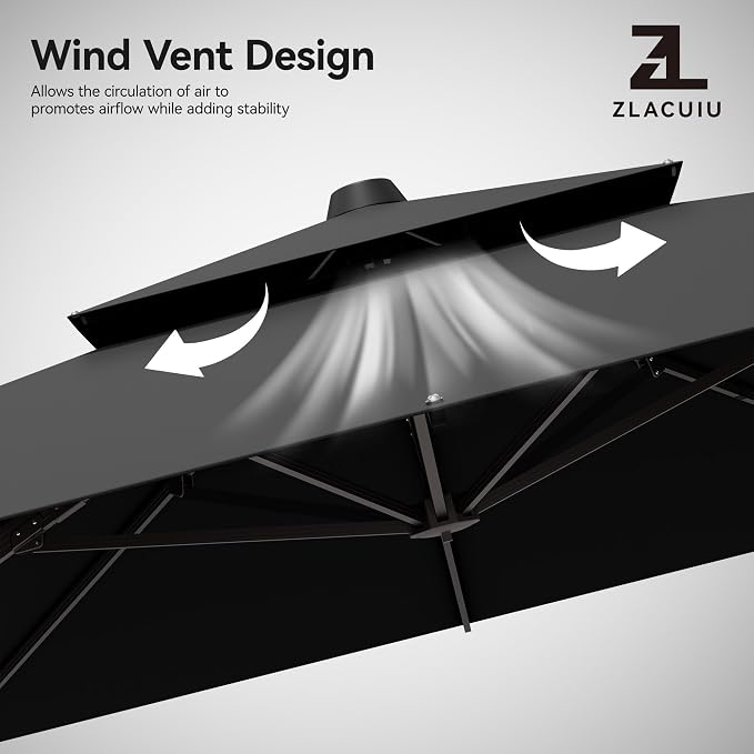 9x12FT Cantilever Patio Umbrella - Heavy Duty Double Layer Offset Design with 360° Rotation, Large Rectangle Sun Shade Umbrella for Garden, Deck, Pool, Backyard, Black