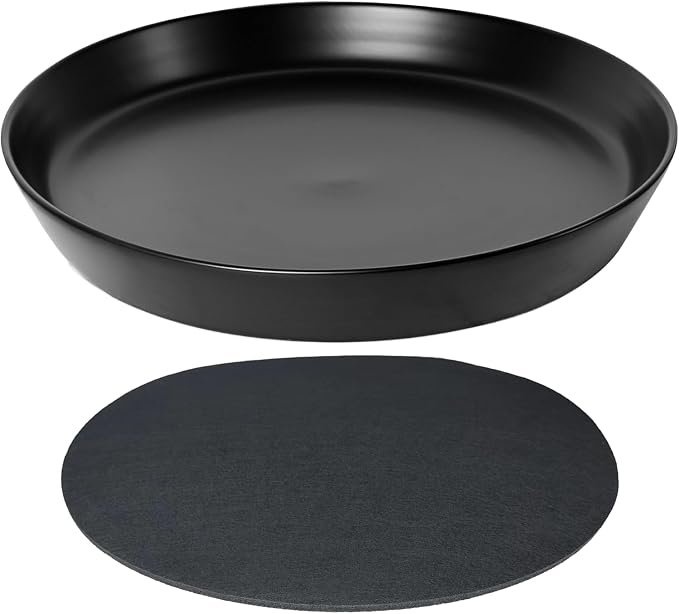 Ceramic Plant Saucer Tray 9 10 11 Inch Black, 11.3" OD x9.7 ID x1.8 Deep| Round Sturdy Heavy Duty Glazed Bevel Planter Drip Flower pots with Catch Basin for Indoor Outdoor Plants