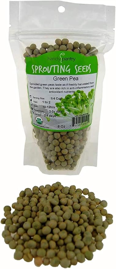 Handy Pantry Green Pea Sprouting Seed 8 Oz for Sprouts, Garden Planting | Cooking, Soup, Emergency Food Storage, Vegetable Gardening
