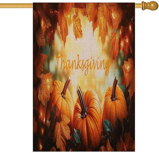EMMTEEY Fall Garden Flag Thanksgiving Harvest Pumpkins 28X40 Double-Sided, Seasonal Yard Flags Orange Autumn Large Burlap Garden Flags for Outside Front/Back Door