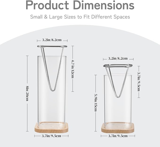 Avocado Seed Growing Kit, Set of 2 Glass Vases with Stainless Steel Holder & Wood Base, Avocado Growing Vase Hydroponic Propagation Starter Kit for Sprouting, Home Decor Plant Gift - No Seeds