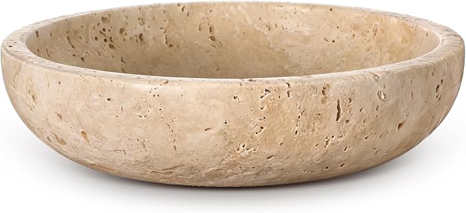 LemonRoad Travertine Decorative Bowl 7.8"x 2" Marble Round Stone Bowl for Entryway Key, Fruit, Kitchen Counter, Dining Table Centerpiece, Office Decor(Beige)