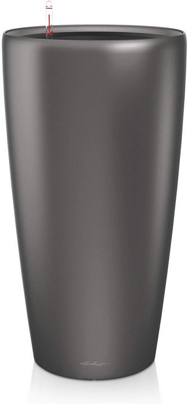 Lechuza Rondo 32 Charcoal Metallic, Self-Watering Tall Planter, D12.6 H22 in