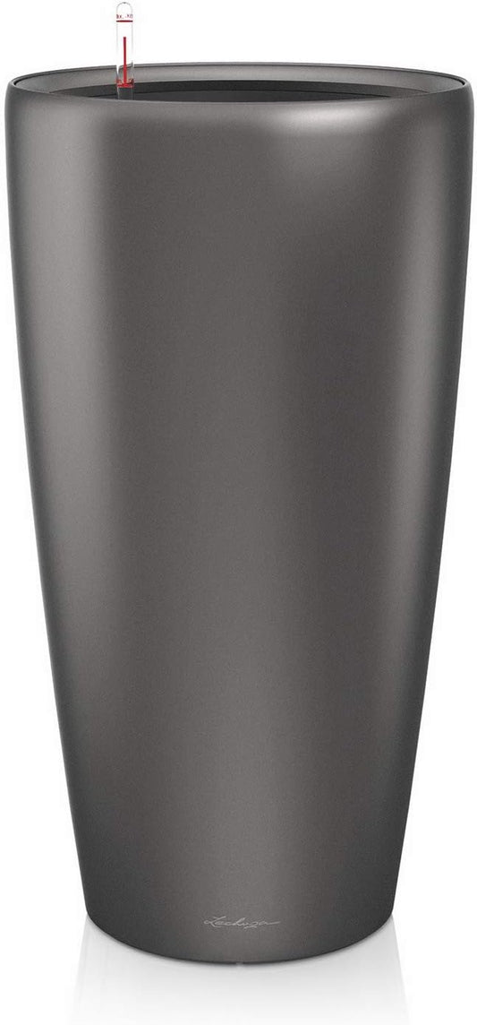 Lechuza Rondo 32 Charcoal Metallic, Self-Watering Tall Planter, D12.6 H22 in