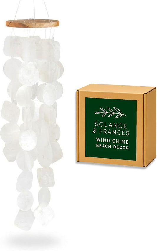 Solange & Frances Natural Capiz Shells Wind Chimes for Outside Beach Decor. Elegant Windchimes Coastal Decor Birthday Gifts for Women, Gift for Women, and Gifts for Mom