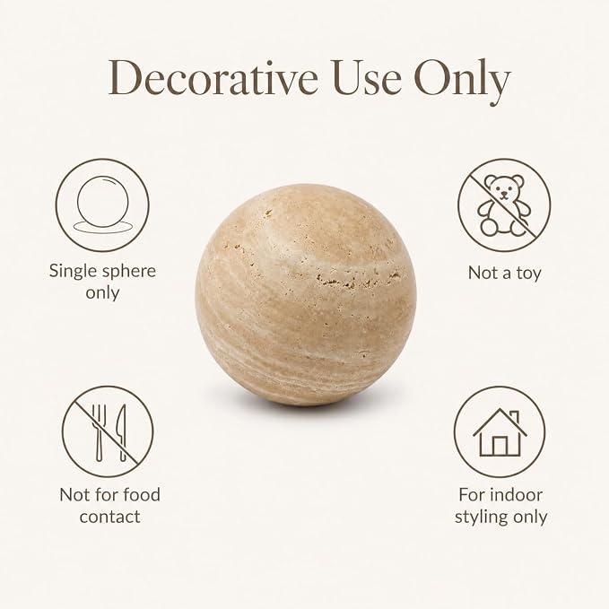 Natural Travertine Decorative Sphere, 2.36 Inch Stone Ball Decor, Hand-Polished Beige Orb Accent for Shelves, Dressers, Trays and Coffee Table