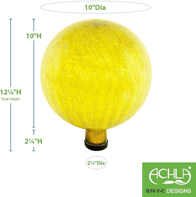 Achla Designs 10-inch Crackle Gazing Globe, Lemon Drop