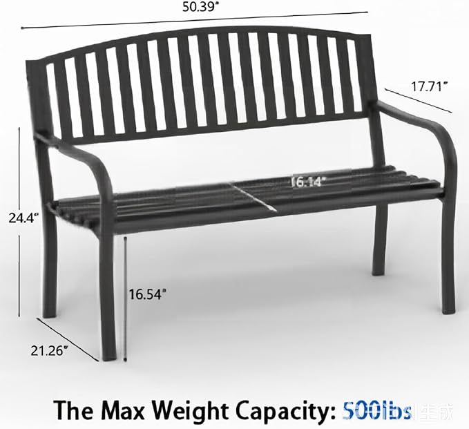 On Shine 50'' Outdoor Bench Weatherproof, Cast Iron All Metal Frame Garden Bench, Anti-Rust Patio Park Bench Clearance for Front Porch, Yard, Lawn, Deck