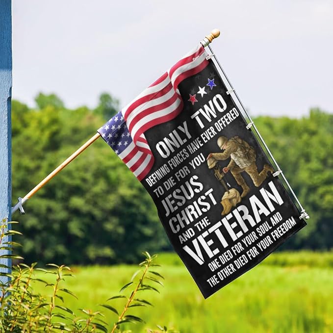 FLAGWIX American Army Veteran Flag - USA Premium Polyester Jesus Christ and the Veteran Garden Flag (11.5" x 17.5") - Patriotic 4th of July Memorial Day Veterans Day Decorations for Home Garden Decor