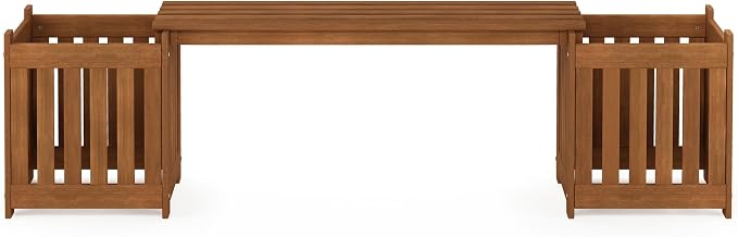 Furinno TIOMAN Planter Box with Bench, Hardwood Flower Box with Seat, Cube Garden Box, in Teak Oil, Outdoor Indoor, Garden, Patio, Balcony, Light Wood