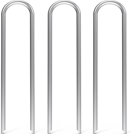 MySit 12 Inch 100 Pack Heavy Duty U Shaped Garden Stakes, 11 Gauge Galvanized Fence Stakes Landscape Staples Metal Yard Stakes for Ground, Drip Hose, Inflatables, Outdoor Decorations