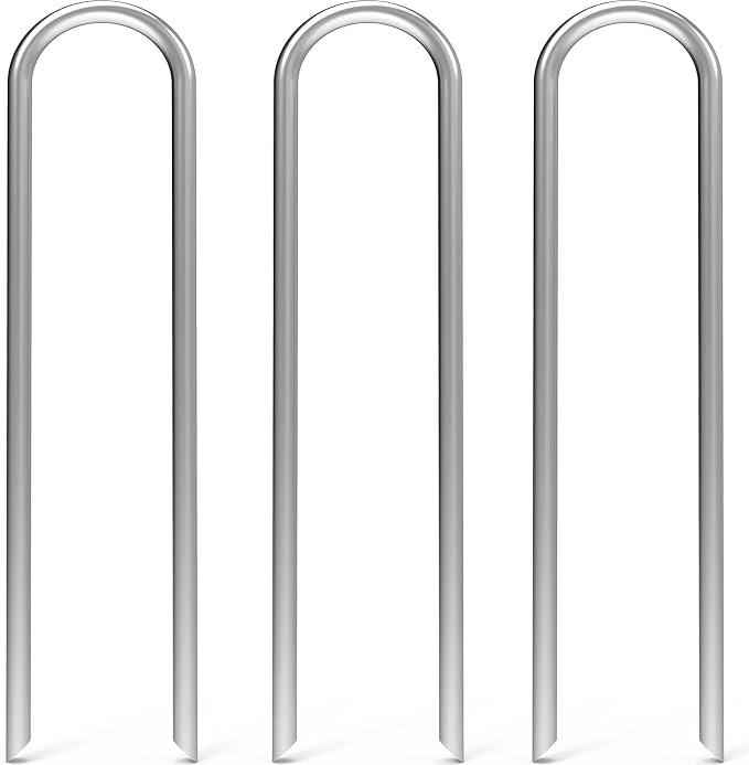 MySit 12 Inch 25 Pack Heavy Duty U Shaped Garden Stakes, 11 Gauge Galvanized Fence Stakes Landscape Staples Metal Yard Stakes for Ground, Drip Hose, Inflatables, Outdoor Decorations