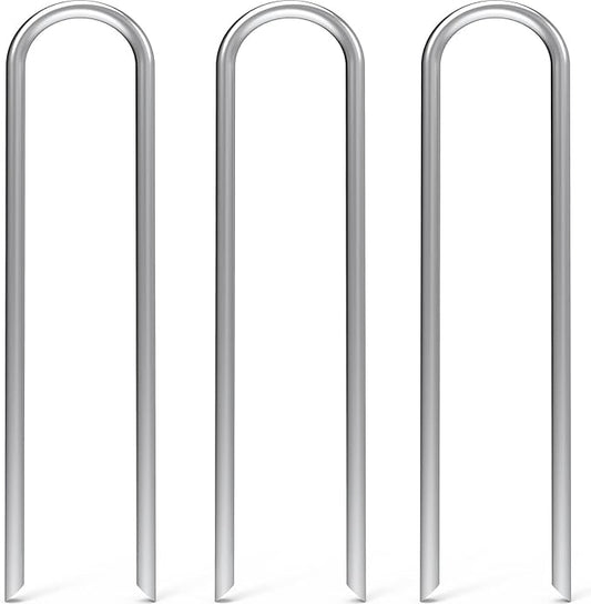 MySit 12 Inch 50 Pack Heavy Duty U Shaped Garden Stakes, 11 Gauge Galvanized Fence Stakes Landscape Staples Metal Yard Stakes for Ground, Drip Hose, Inflatables, Outdoor Decorations