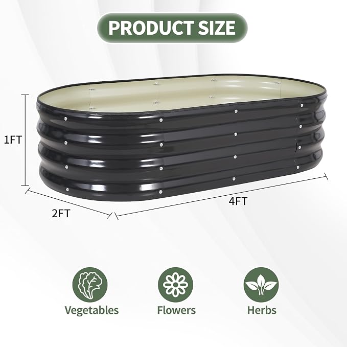 1MORE Galvanized Raised Garden Bed- Planter Garden Boxes Outdoor, Raised Beds for Gardening, 4x2x1ft Metal Garden Bed Kit for Vegetables Flower, Planter Raised Beds with Tools.Gray-2pack