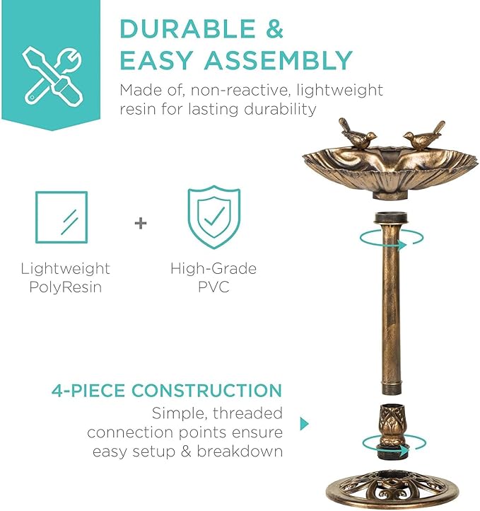 32inch Antique Bird Bath Outside Garden Weather Resistant Polyresin Backyard Expressions