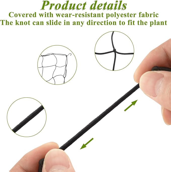 2 Pack 5x5 ft Elastic Trellis Netting for Grow Tent, Heavy Duty Plant Support Net with Steel Hooks and 100 Zip Ties, Black Garden Trellis Net for Tomatoes, Cucumbers, Vines