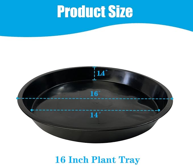Plant Saucer 16 Inch, 5 Pack Heavy Duty Plant Tray for Pots, Plastic Pot Saucers for Plants, Large Drip Trays for Potted Plants, Round Water Tray for Indoors
