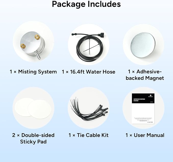 DR.PREPARE Fan Mister for Outside, Magnetic Fan Misting Kit, Mist Attachment, Portable Misting Cooling System with 16.4FT Mist Water Hosefor Patio, Backyard, Garden, Terrace, Pool (Fans Not Included)