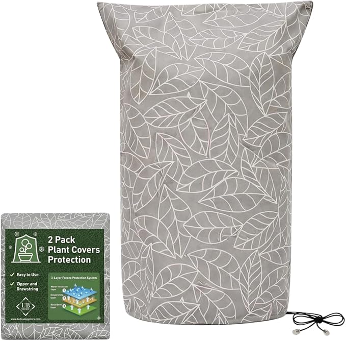 Plant Covers Freeze Protection 59"x91" in 2 Pack | Brown Winter Frost Blankets for Outdoor Plants | Reusable Garden Cover Bags with Zipper Drawstring | Cold Weather Shrub Protection Cloth
