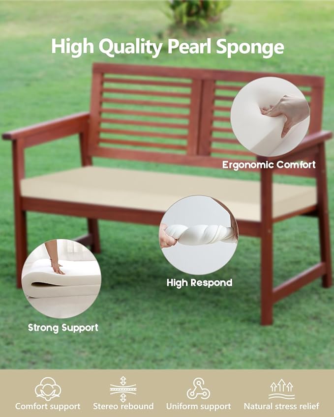 40x12x2 Outdoor Bench Cushion, Strengthen Waterproof Seat Cushions, High-Density Bench Pad with Anti-Slip Bottom, Outdoor Cushion for Patio Garden Swing Furniture - Beige