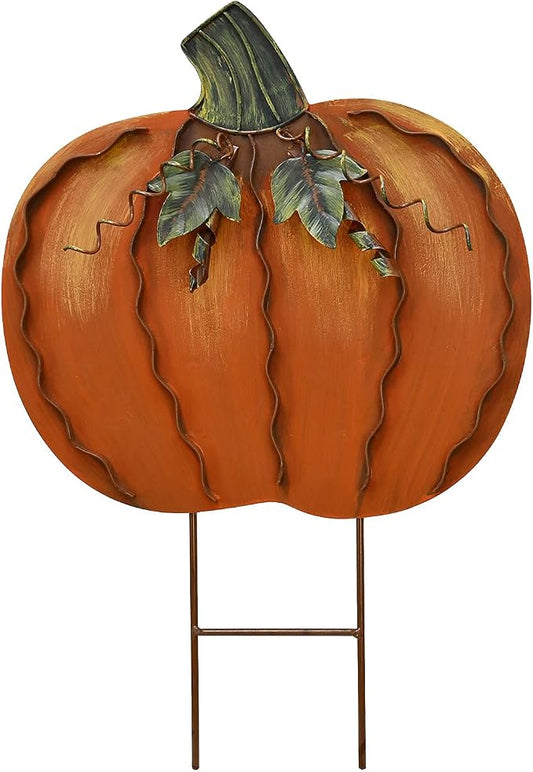 K KILIPES 17" H Metal Pumpkin Garden Stake Fall Decorations Outdoor Pumpkin Yard Sign Autumn Pumpkin Lawn Decor Decorative Garden Stake for Fall Harvest Thanksgiving Outside Patio Porch Decor