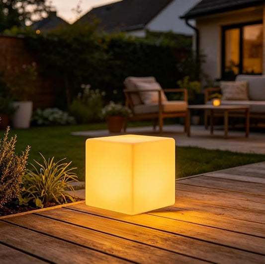 8-in Solar Cube Light Outdoor Waterproof, 16 Colors Illuminate Cube Floor Lamp, Dimmable Glowing LED Tesseract Cosmic w/Ground Stake & Remote Dynamic Effect for Garden Yard Patio Mood Ambient Lighting