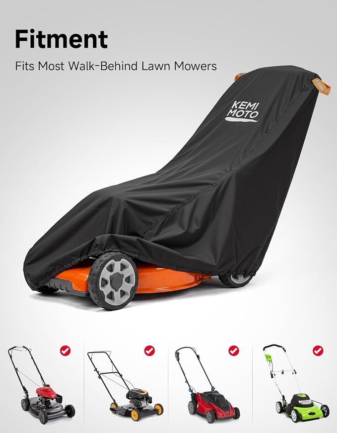 KEMIMOTO 600D Waterproof Walk Behind Lawn Mower Cover, Windproof Push Mower Cover with Reflective Straps & Hanging Loops Design, Compatible with Craftsman, Husqvarna, Greenworks, EGO, Toro and More