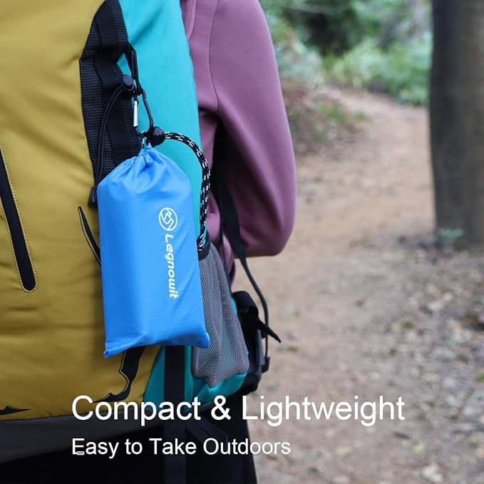 Outdoor Pocket Blanket, 55"x60" Waterproof Foldable Compact Small Picnic Blanket, Ultralight Tarp for Camping, Festival, Beach, Hiking, Backpacking, Travel, Stakes Included (Sky Blue)