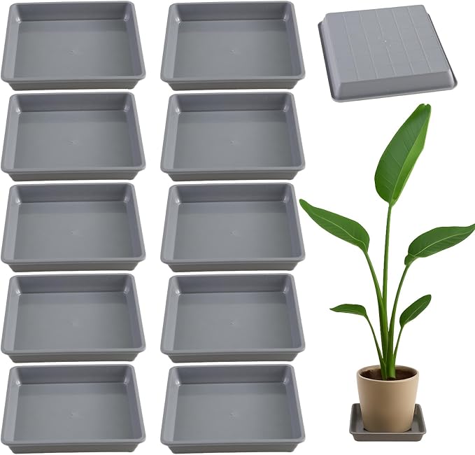 10 Pack Square Plant Saucer 4.7 Inches Plant Trays for Pots Plastic Square Drip Trays Flower Pot Saucers Planter Water Tray Plant Drainage Tray, Gray