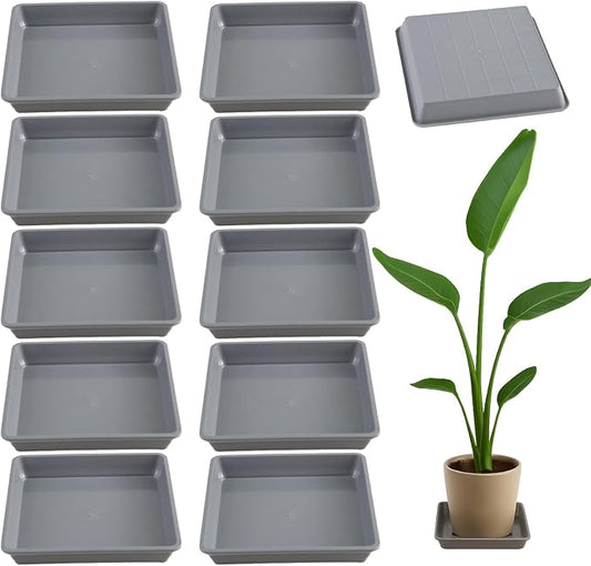 10 Pack Square Plant Saucer 4.7 Inches Plant Trays for Pots Plastic Square Drip Trays Flower Pot Saucers Planter Water Tray Plant Drainage Tray, Gray