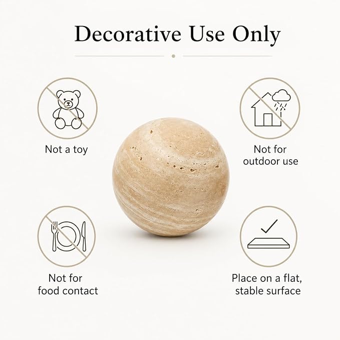 Natural Travertine Decorative Sphere, 3.94 Inch Stone Ball Decor, Hand-Polished Beige Orb Accent for Coffee Table, Shelf, Dresser and Living Room