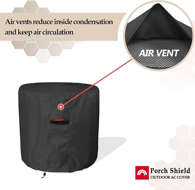 Porch Shield Waterproof AC Covers – Heavy Duty Round Air Conditioner Cover for Outside Unit Up to 34''D x 30''H, Black