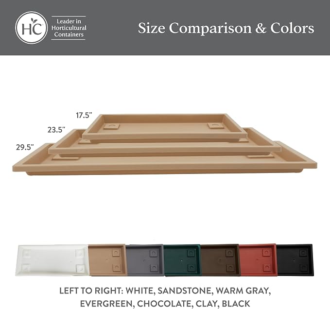 The HC Companies 17.5 Inch Venetian Rectangular Plant Saucer, Lightweight UV-Resistant Plastic Outdoor & Indoor Flower Pot Tray, 2-Pack Plant Pot Trays for Garden & Home Decor, Sandstone