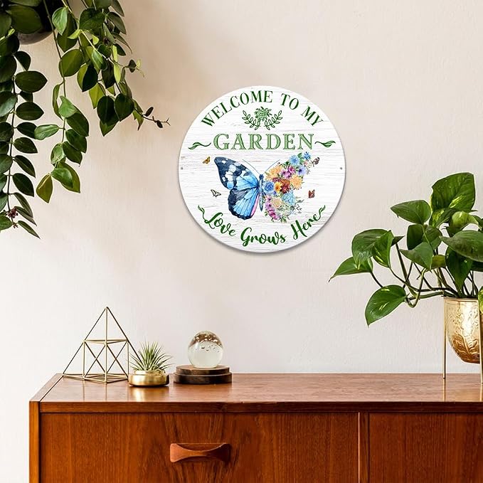 MeMate Garden Sign Outdoor Decorations, 12 inches Metal Signs Decor Outside, Gardening Gifts for Family Friends Gardeners, Rustic Plaque for Potting Shed, Flowers Vegetable Gardens (03)