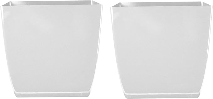 The HC Companies Aria Self Watering Square Plant Pot w/Drainage - Planters for Outdoor Plants & Indoor Plants - Lightweight & UV-Resistant Plastic Pots for Plants (10" Glossy White, Pack of 2)