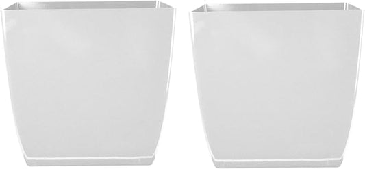 The HC Companies Aria Self Watering Square Plant Pot w/Drainage - Planters for Outdoor Plants & Indoor Plants - Lightweight & UV-Resistant Plastic Pots for Plants (6" Glossy White, Pack of 2)