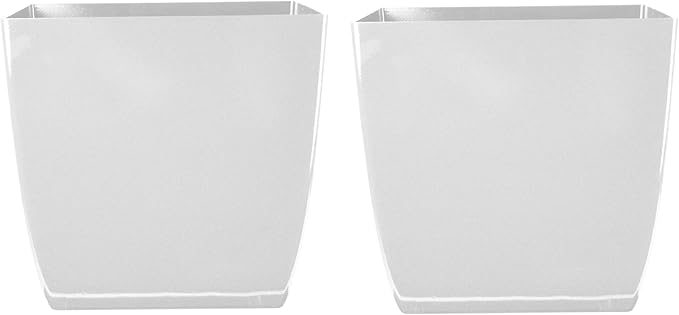 The HC Companies Aria Self Watering Square Plant Pot w/Drainage - Planters for Outdoor Plants & Indoor Plants - Lightweight & UV-Resistant Plastic Pots for Plants (8" Glossy White, Pack of 2)