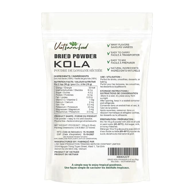 GOTU KOLA POWDER 5.29 oz (150g) VIETFARMFOOD: Pure freeze-dried vegetable powder, made from real vegetables with no added sugar - Perfect for daily nutrition to keep your body full of vitality