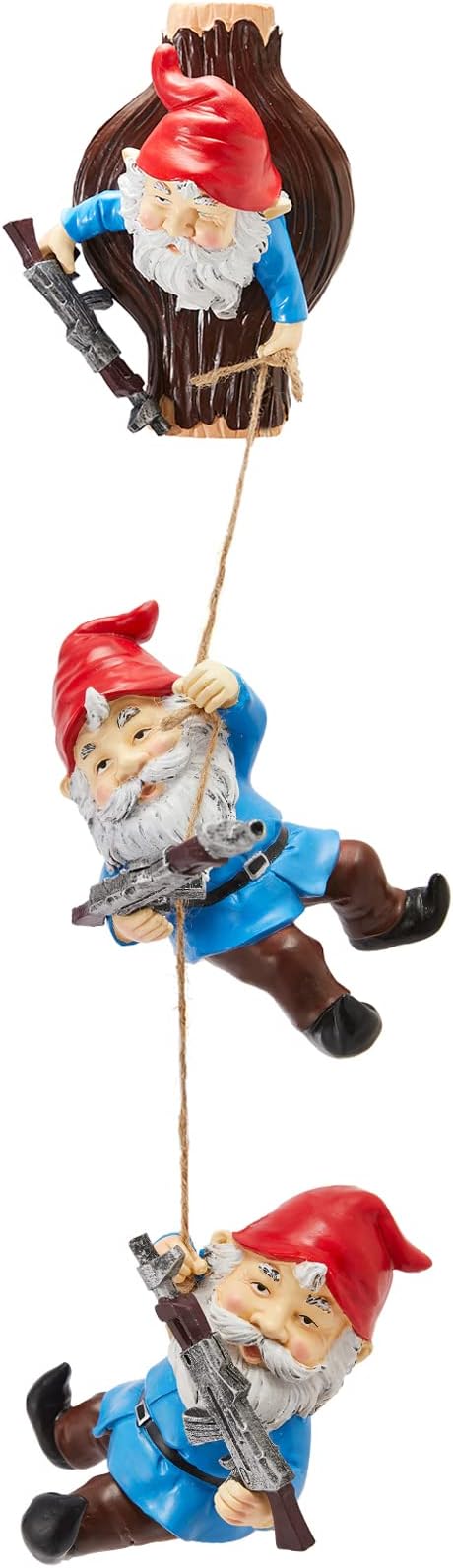 Garden Climbing Tree Gnomes Gun SWAT Climbing Team Figurines, Adorable Gardens Decor, 3 Pack of Durable Colorful Weather Proof Indoor & Outdoor Ornaments, Lawn Trees, Yard, or Patio, 6.5" Sculpture