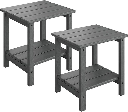 GarveeLife Outdoor Side Table 2-Tier, 18 in HDPE All Weather Resistant Patio Side Tables for Outside, End Table for Patio Pool Deck Indoor Backyard, Grey-2Pcs