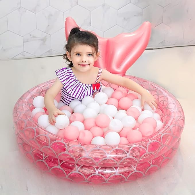 Inflatable Backyard Kiddie Mermaid Pools, Garden Round Swimming Pool for Kids, Kiddie Paddling Pool Indoor&Outdoor Baby Ball Pit Pool (35 inch)