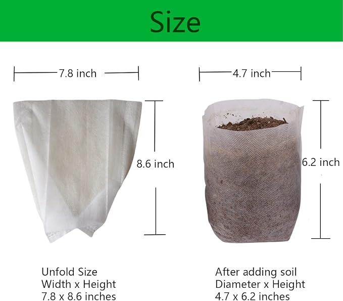 gardtree 1/2 Gallon 100PCS 7.8×8.6 Inch Breathable Plant Grow Bags - Non-Woven Plant Nursery Bags for Seed Starting, Indoor/Outdoor Vegetables, Herbs & Flowers | Easy Transplant, Space Saving