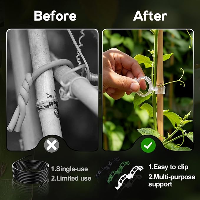 Plant Support Clips, 2026 Upgraded Tomato Plant Clips for Climbing Plants, Reusable Plastic Garden Clip for Grape Cucumber Stems Outdoor Vine Fixing Clip Gardening Supplies (50, Black)