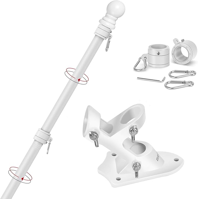 Yeesun Flag Pole,6FT American Flag Pole & Bracket-Flagpoles for 3 x 5 Flags Holder for House Porch & Outdoor,Tangle Free and Wall Mount Flag Pole Kit (Without Flag,White)
