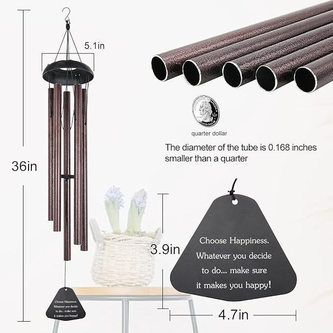 Astarin Sympathy Wind Chimes Outdoor Large Deep Tone,36" Handmade Large Wind Chimes Outdoor Tuned Relaxing Melody, Memorial Windchime Unique Outdoor Personalized for Garden Decor, Bronze (A Free Card)